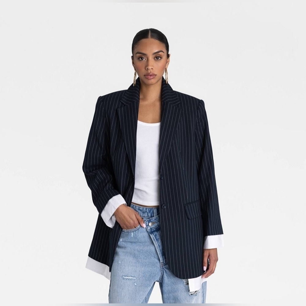 KBB by KAHLANA The ShirtBlazer Navy/White Striped XXL nwt